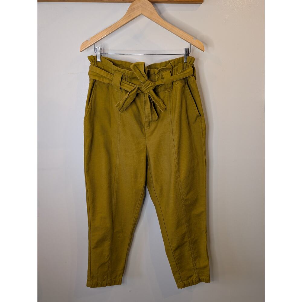 Who What Wear Mustard Yellow Paperbag Waist Tie Belt Crop Pants Womens 12